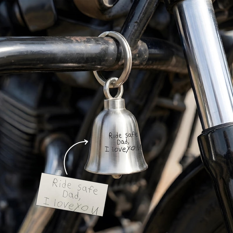Personalized Handwriting Motorcycle Guardian Bell, a high-quality protective bell with custom script.