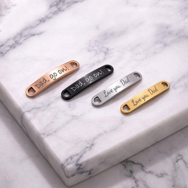 Engraved gifts for dad like these custom shoelace tags, a high-quality stainless steel gift for men and your husband.