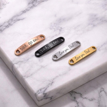 Engraved gifts for dad like these custom shoelace tags, a high-quality stainless steel gift for men and your husband.