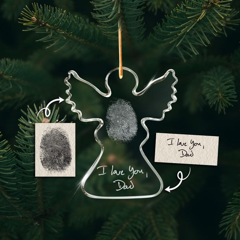 An engraved Christmas ornament, the Personalized Handwritten & Fingerprint Memorial Teardrop Glass Ornament is a cherished remembrance gift.