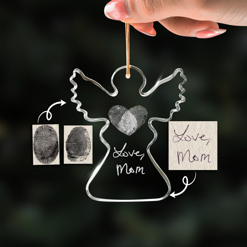 Personalized Handwritten & Fingerprint Memorial Teardrop Glass Ornament, a unique teardrop ornament and treasured remembrance gift.