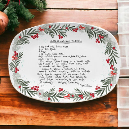 A Personalized Handwritten Recipe Platter, a unique custom recipe platter and perfect gift for Mom.