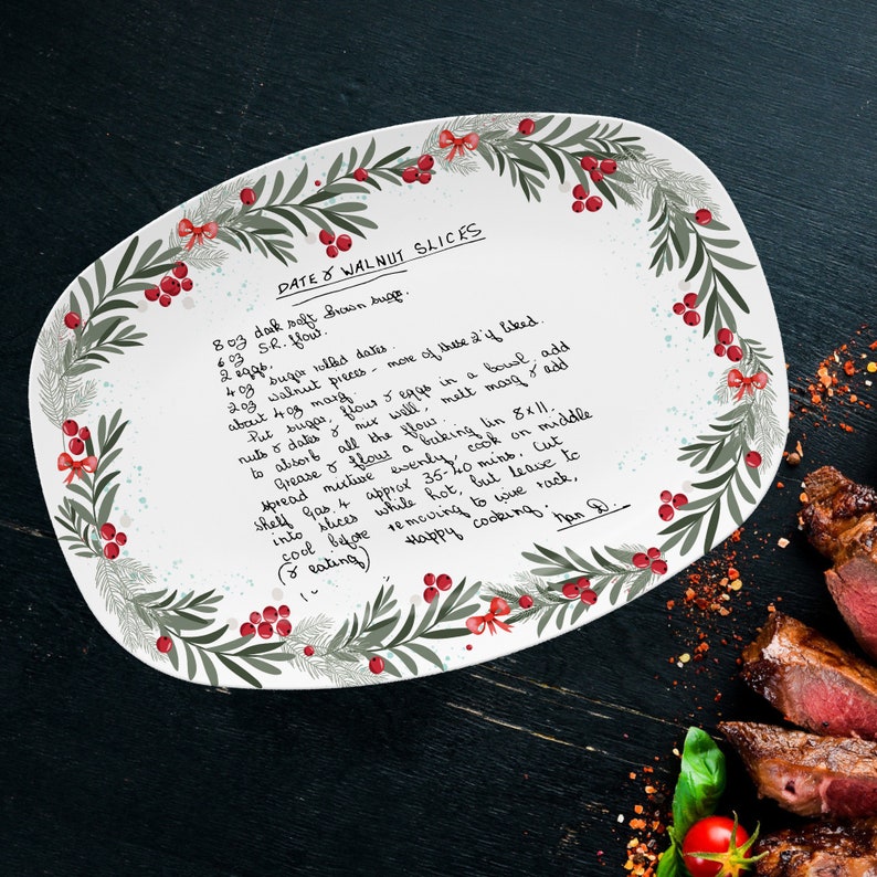 This custom platter, a Personalized Handwritten Recipe Platter, features a cherished handwritten recipe for mom xmas gifts.