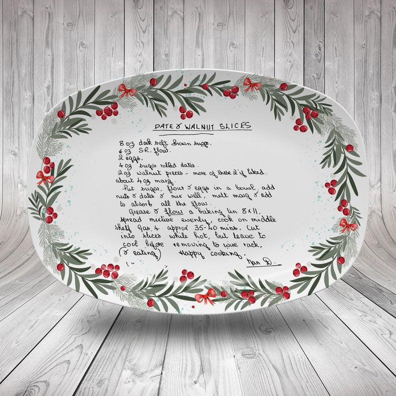 The perfect custom recipe platter, this Personalized Handwritten Recipe Platter is a beautiful custom platter and sentimental gift.