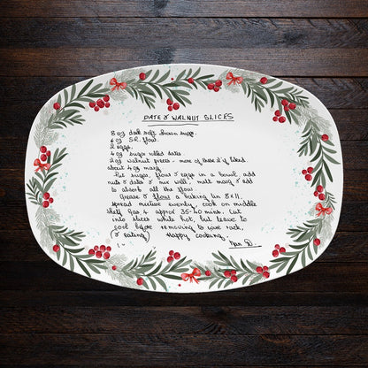 A unique handwritten recipe platter, the Personalized Platter is a lovely mom xmas gift and ladies xmas gift.