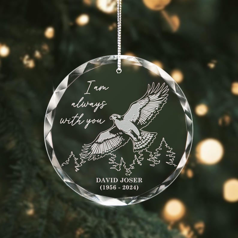 Personalized Hawk Memorial Glass Ornament designed as heartfelt christmas gifts for family