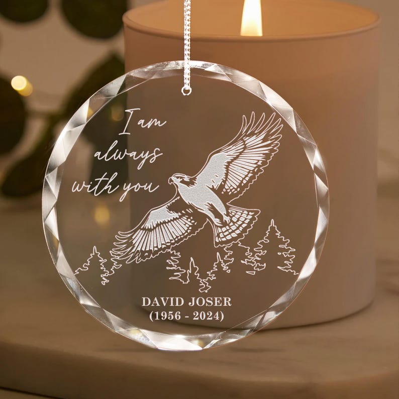 Elegant Personalized Hawk Memorial Glass Ornament crafted as thoughtful sympathy gifts