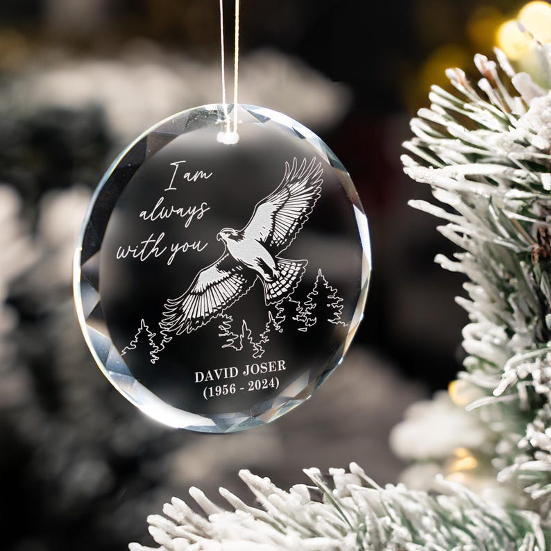 Personalized Hawk Memorial Glass Ornament showcased as timeless memorial ornaments for remembrance