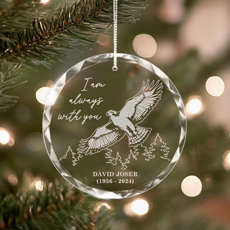 Personalized Hawk Memorial Glass Ornament highlighted as a meaningful ornament for lost loved one