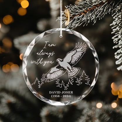 Stylish Personalized Hawk Memorial Glass Ornament offered as christmas gifts for family keepsake