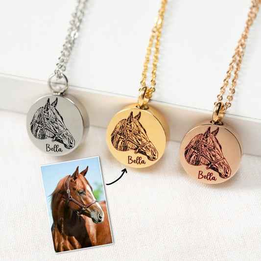 Personalized Horse Photo Urn Necklace for horse memorial gifts, a touching way to keep your companion close.