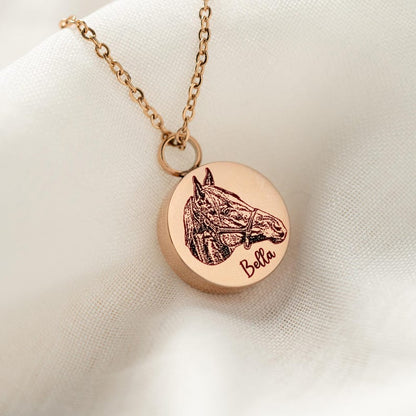 Thoughtful sympathy gifts for horse lovers, this personalized cremation jewelry honors the bond with your horse.