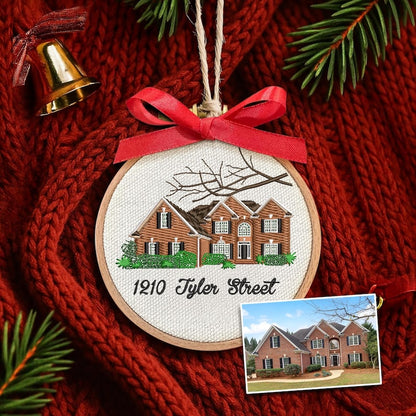 A Personalized House Portrait Embroidery Ornament, a unique embroidery ornament and perfect house warming gift.