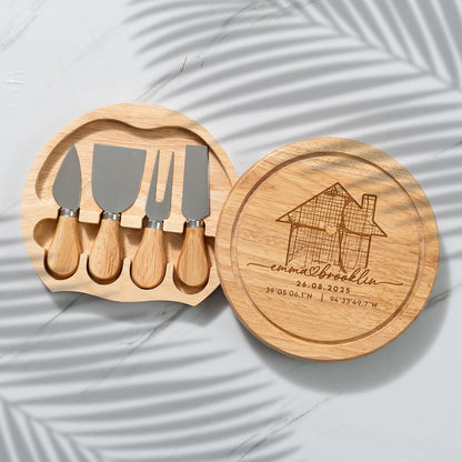 The perfect housewarming charcuterie board, this Personalized Round Cheese Board is a durable and stylish bamboo board.