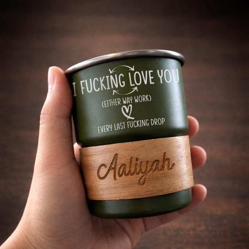 Personalized I F- Love You camping mug, a funny custom camp mug and unique engraved Father's Day gift.