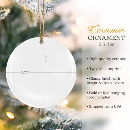 A close-up of an 'I found my missing piece ornament', the Personalized Ceramic Ornament is an ideal couple ornament.