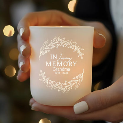 Personalized Memorial Tealight Holder, a custom in loving memory gift and beautiful grandma remembrance keepsake.