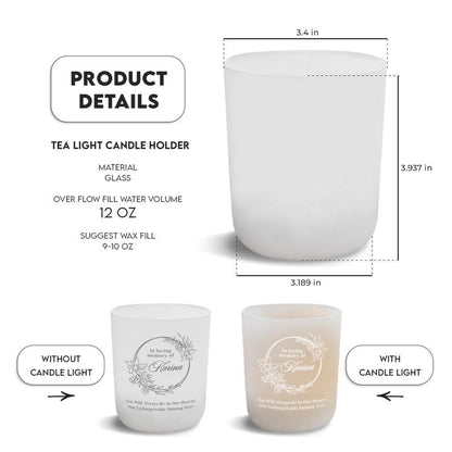 A close-up of the engraved Personalized Memorial Tealight Holder, a custom in loving memory gift and grandpa remembrance keepsake.