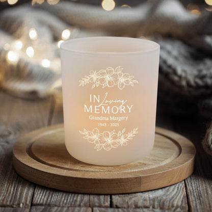 This glass tealight candle holder, a Personalized Memorial Tealight Holder, is a beautiful memorial remembrance gift.