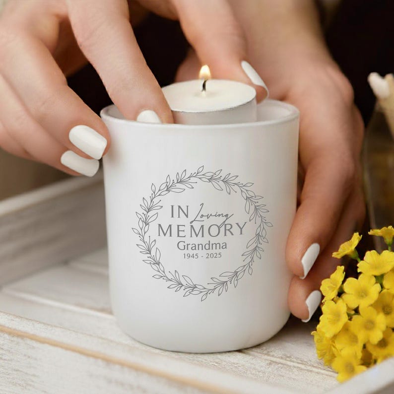 A custom in loving memory gift, the Personalized Memorial Tealight Holder is a cherished grandma remembrance gift.