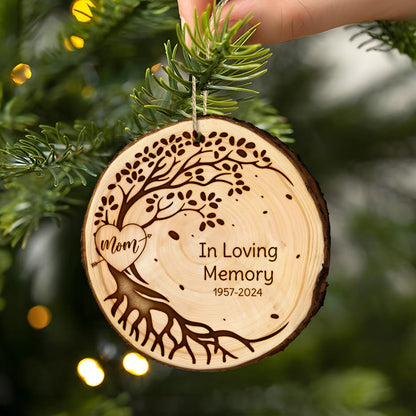 A thoughtful sympathy gift, the Personalized In Loving Memory of Mom Wooden Ornament helps keep her memory close during the holidays.