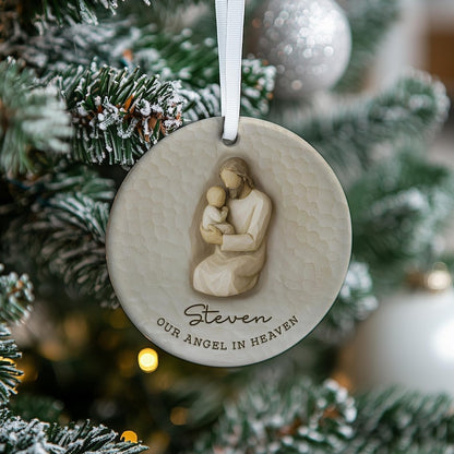 This ceramic Christmas tree ornament, a Personalized Infant Loss Ceramic Ornament, serves as a touching miscarriage ornament.