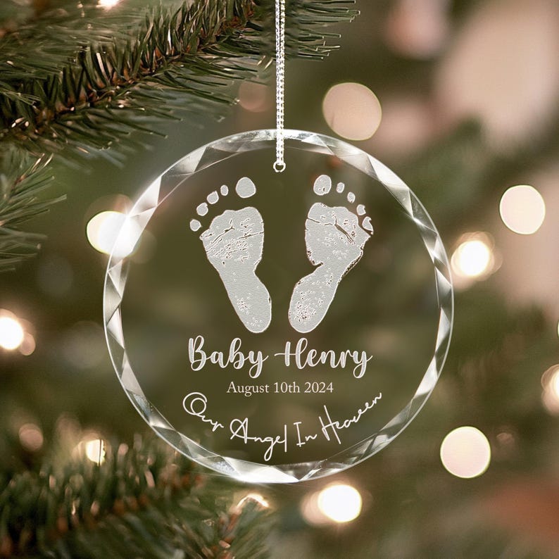 Elegant Personalized Infant Loss Memorial Glass Ornament crafted as timeless memorial ornaments