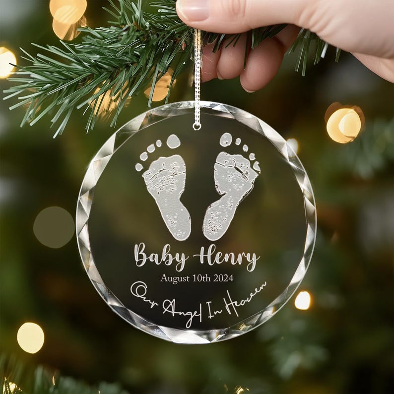 Personalized Infant Loss Memorial Glass Ornament showcased as heartfelt in loving memory of ornaments