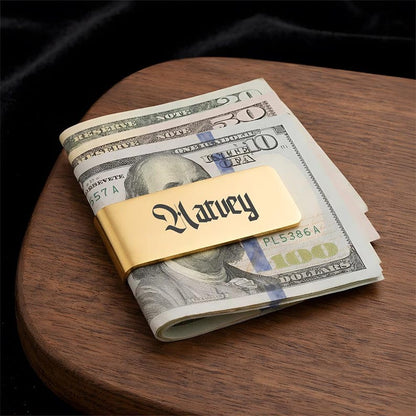 Custom stainless steel money clip engraved with initials, the best money clip for dad for Father's Day 2026.