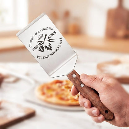 Custom engraved spatula with "King of the Grill" text, the perfect grilling gifts for dad from kids.