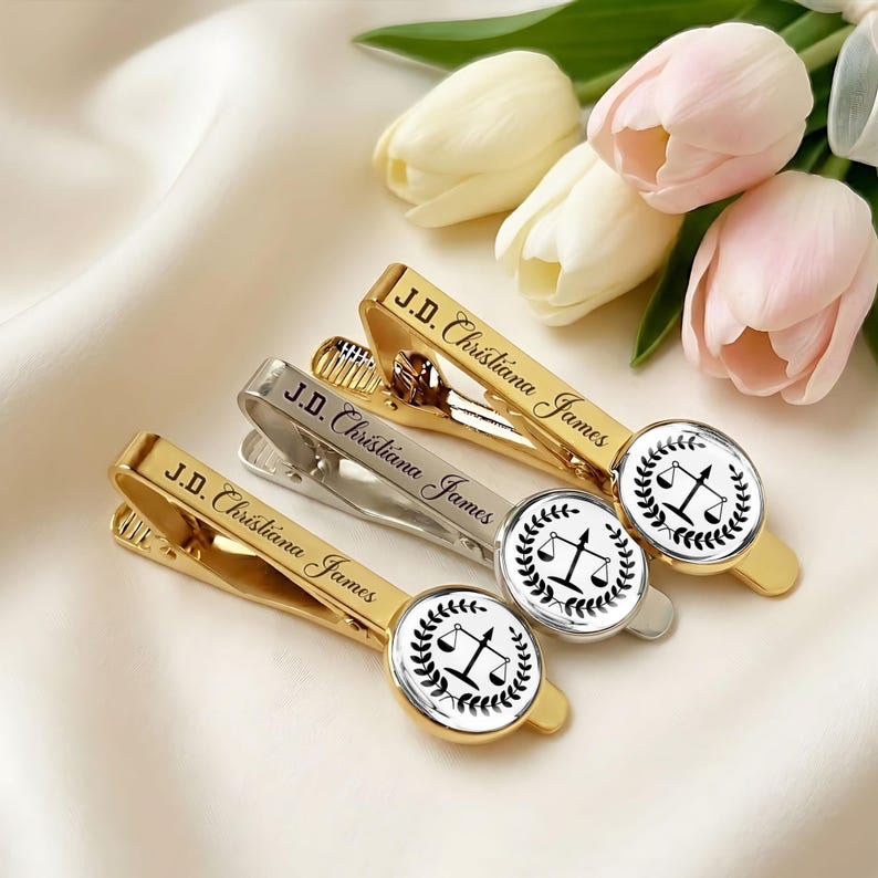 The perfect customized graduation gift, this law degree tie bar is a must-have for the ceremony.