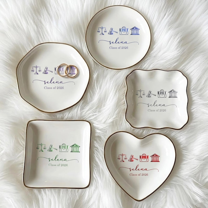 Customized graduation jewelry dish for her, making it one of the best gift ideas for law graduates.