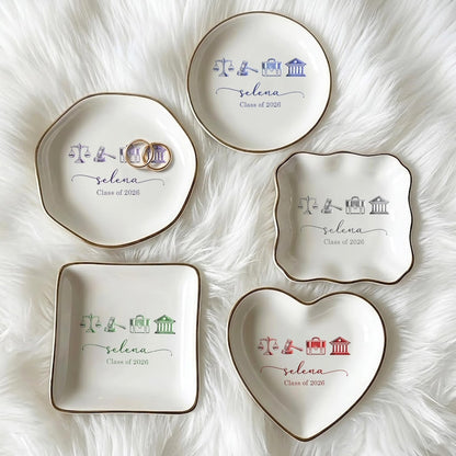 Customized graduation jewelry dish for her, making it one of the best gift ideas for law graduates.