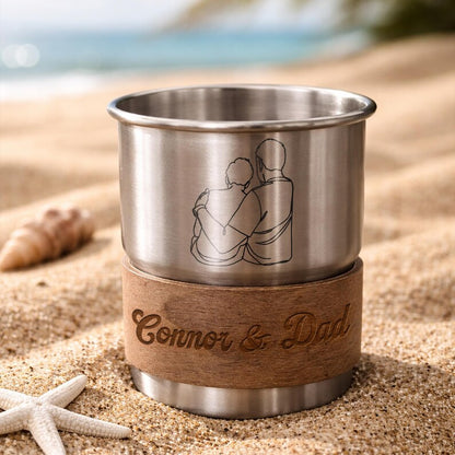 Personalized camping mug stainless steel cup with custom photo engraving, a unique engraved gift for dad.