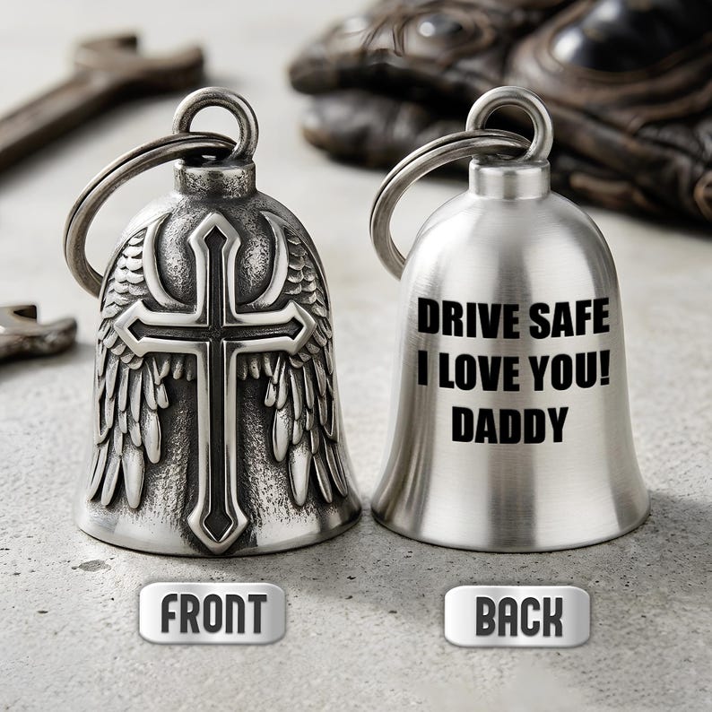 Custom gremlin bells with a unique photo outline design, an ideal personalized motorcycle gift for Father's Day 2026.