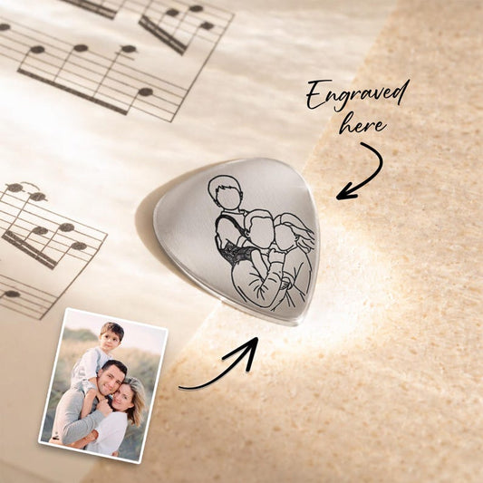 Personalized Line Art Photo Guitar Pick, a custom plectrum for music dads.