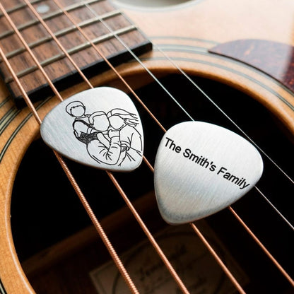 Unique guitar gifts for dad, featuring a custom engraved line art portrait.