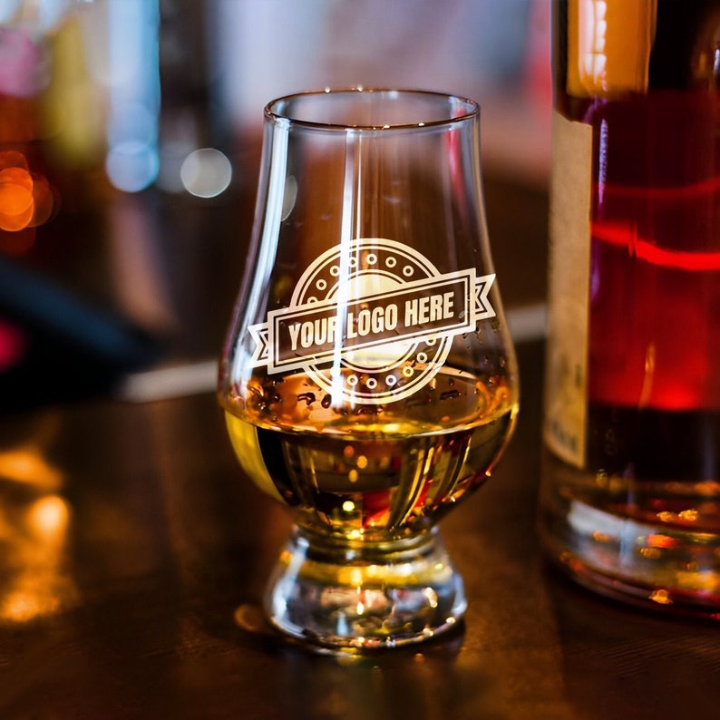 The perfect whiskey tasting glasses, this Personalized Logo Glass is a sophisticated and durable custom gift.