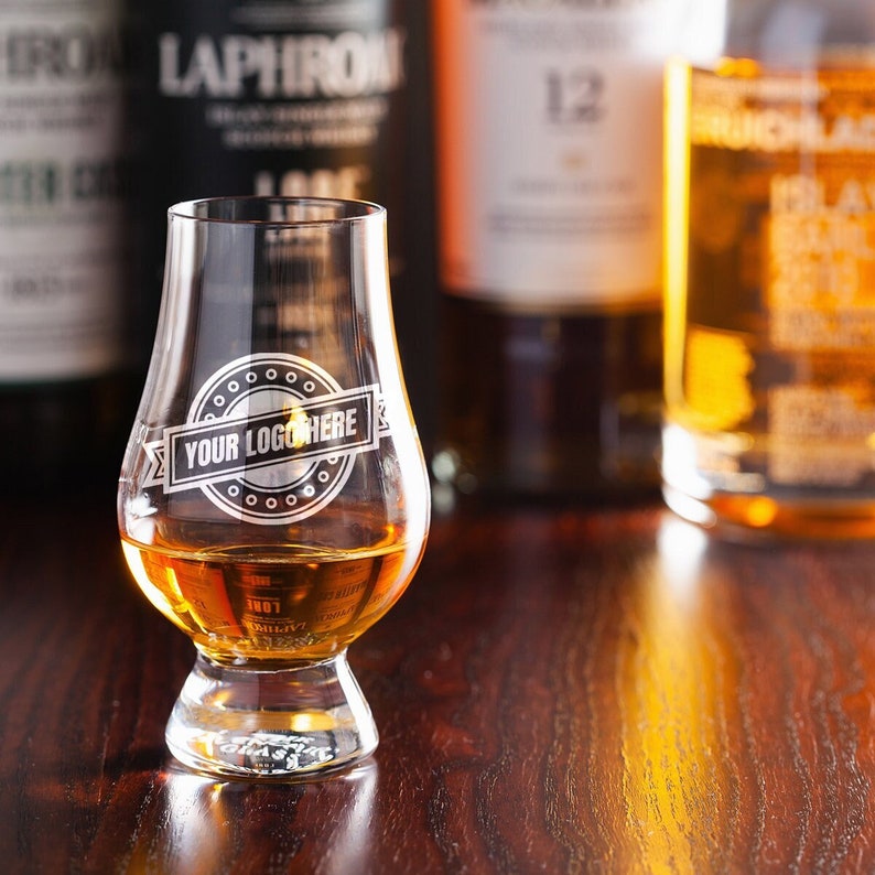 Personalized Logo Whiskey Tasting Glass, a unique engraved tasting glass and perfect gift for husband.
