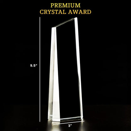 The perfect employee of the year award, this crystal trophy is a sophisticated choice for award gifts for employees.