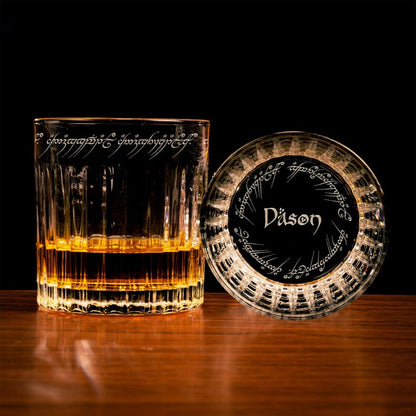 This custom whiskey glass, a Personalized Lord of The Rings Crystal Whiskey Glass, is an ideal Lord of the Rings whiskey glass keepsake.