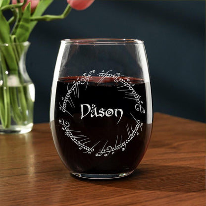 Personalized Lord of The Rings Wine Glass, a unique custom wine glass and ideal Lord of the Rings gift for her or him.