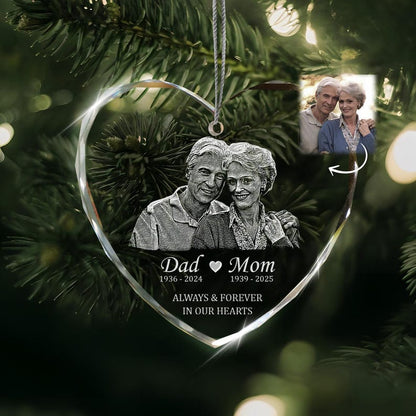 A Personalized Loss Of Parents Memorial Glass Ornament, a touching sympathy gift and personalized gift for someone who lost a parent.