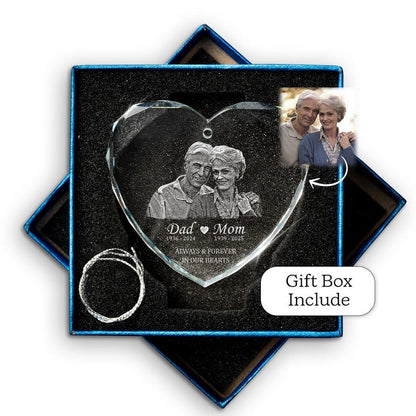 This glass heart ornament, a Personalized Loss Of Parents Memorial Glass Ornament, is a beautiful memorial ornament to honor parents.