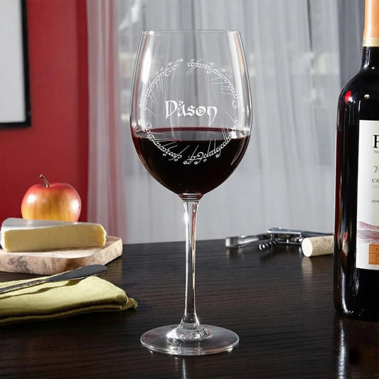 Personalized LOTR Stemmed Wine Glass, a unique custom wine glass and perfect Lord of the Rings gift for her.