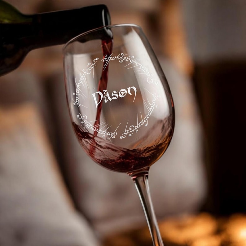 This Lord of the Rings wine glass, a Personalized LOTR Stemmed Wine Glass, is an ideal Lord of the Rings gift for him.