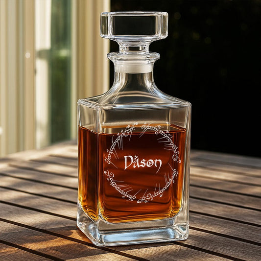 Personalized LOTR Whiskey Decanter, a unique Lord of the Rings gift for him and a custom personalized whiskey decanter.