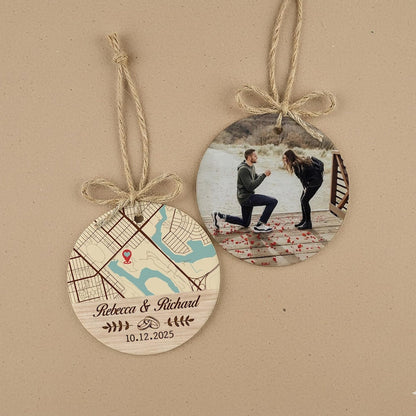 Custom printed ornaments like the Personalized Map Location Engaged Ceramic Ornament are wonderful ceramic Christmas tree ornaments and wedding gifts.