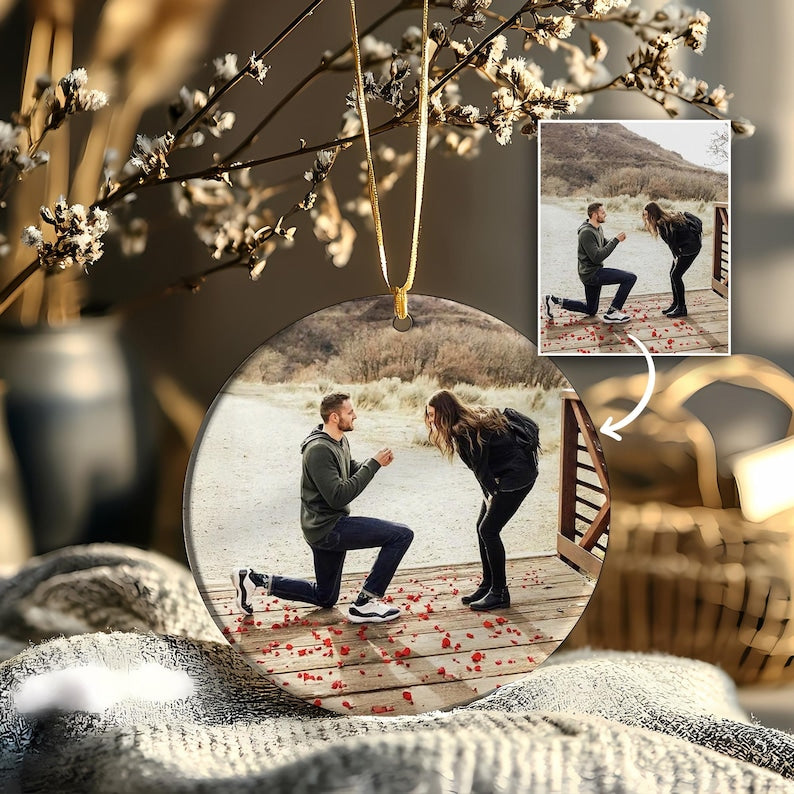 This custom printed ornament, a Personalized Map Location Engaged Ceramic Ornament, makes a great newlywed Christmas ornament.