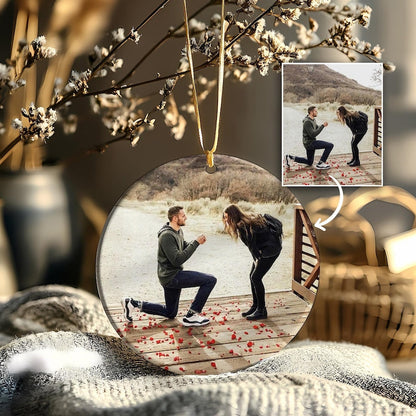 This custom printed ornament, a Personalized Map Location Engaged Ceramic Ornament, makes a great newlywed Christmas ornament.
